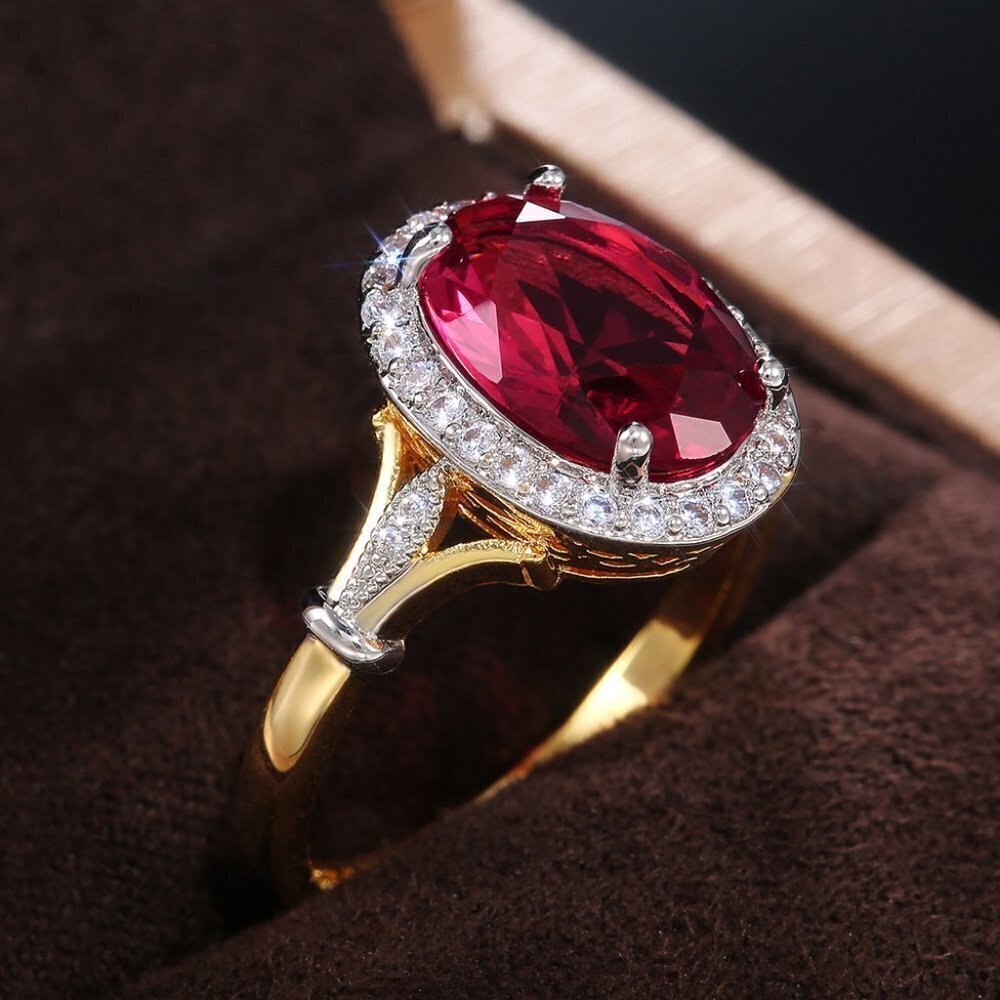 💎 Royal Court Large Oval Ruby Zircon Luxury Gold Rings for Women, INDN8396 - Picture 5 of 9
